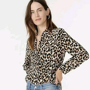 J.Crew Slim Perfect Shirt Leopard Print Long Sleeve Button Up Shirt Linen Blend